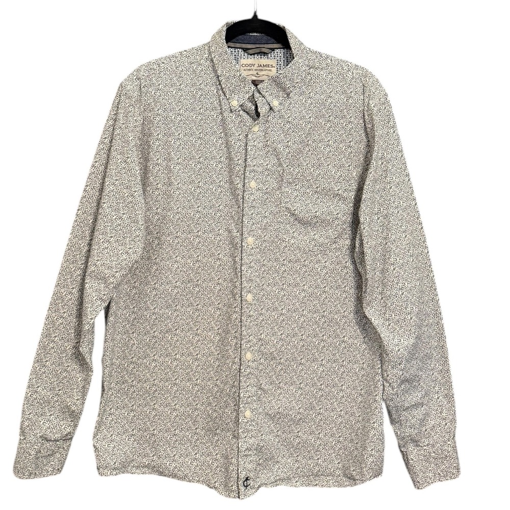 Cody James Mens L White Navy Floral Micro Print Long Sleeve Button Down Shirt